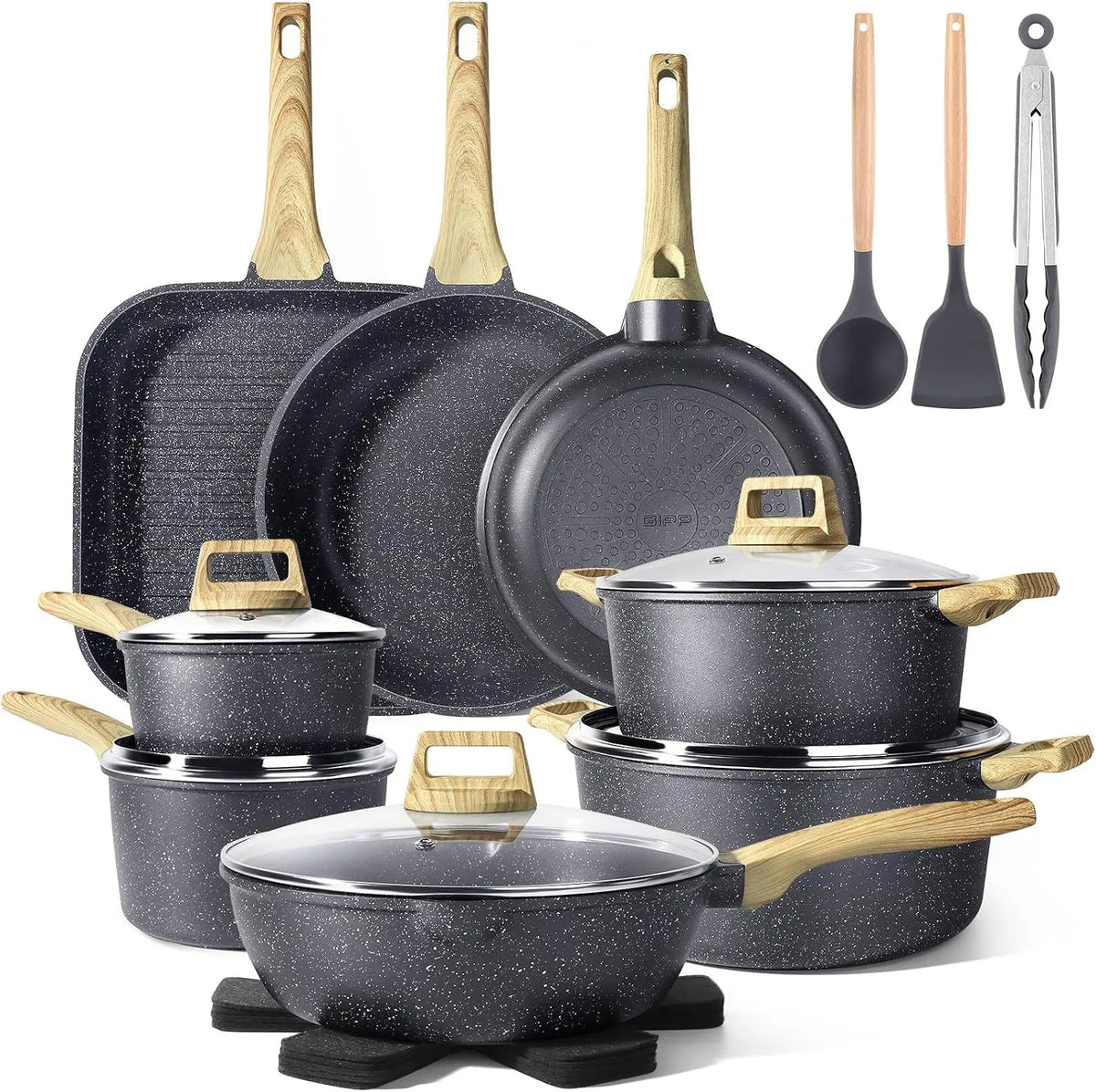 GiPP 21 Pièces Batterie Cuisine Antiadhésive Tous Feux y Compris Induction – gris