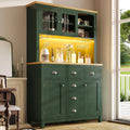 Merax Armoire de cuisine de 180 cm avec LED et porte en verre – gris/beige