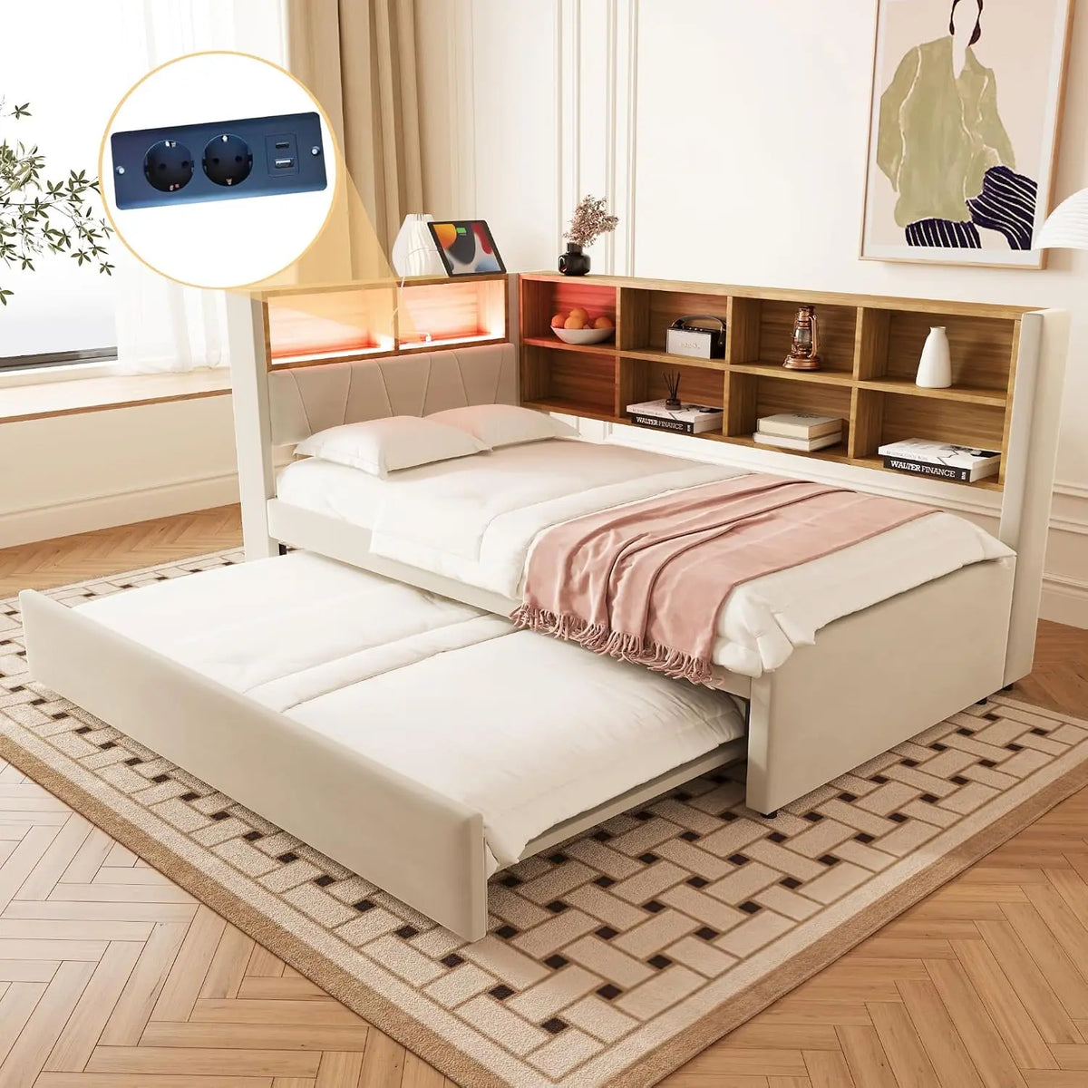 Merax Canapé-lit 90x200 cm – beige/gris/blanc