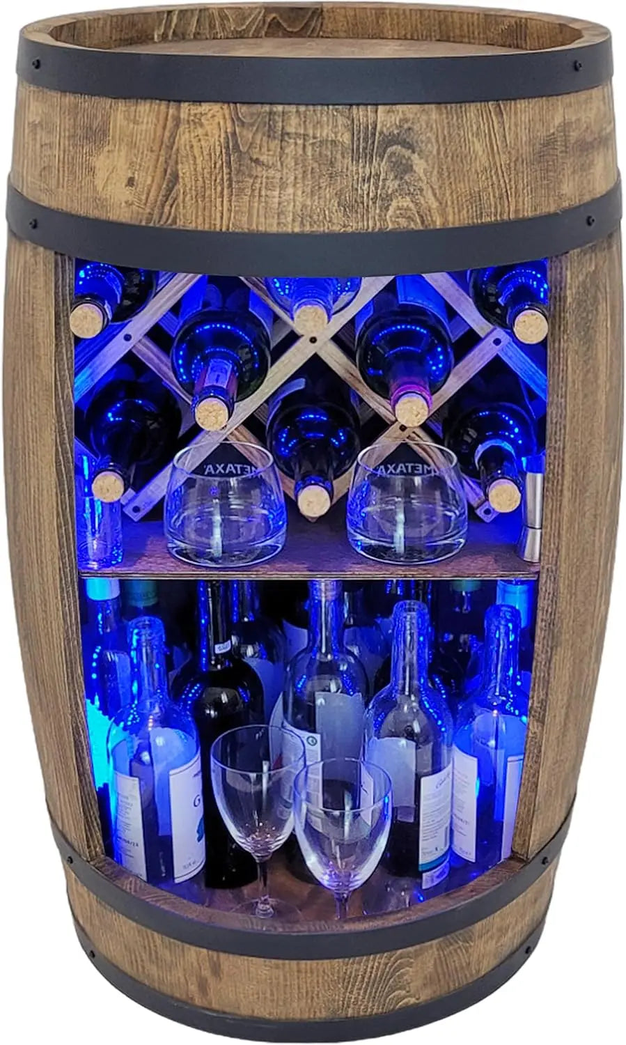 WEECO Tonneau Bar en Bois avec Éclairage LED RGB – 12 W, 80 x50 cm, 40 bouteilles, marron
