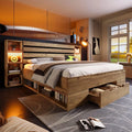 EURHCIO Lit Double en Bois 180×200cm – orange/gris
