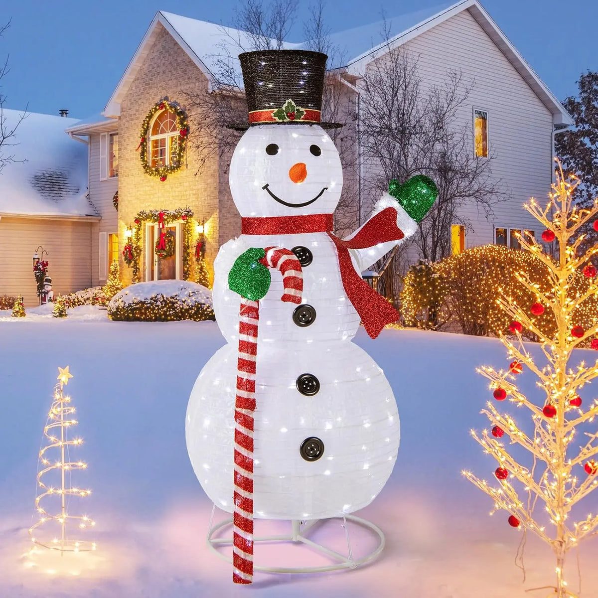 COSTWAY Bonhomme de Neige Éclairé 150 cm décoration – bleu/gris/beige