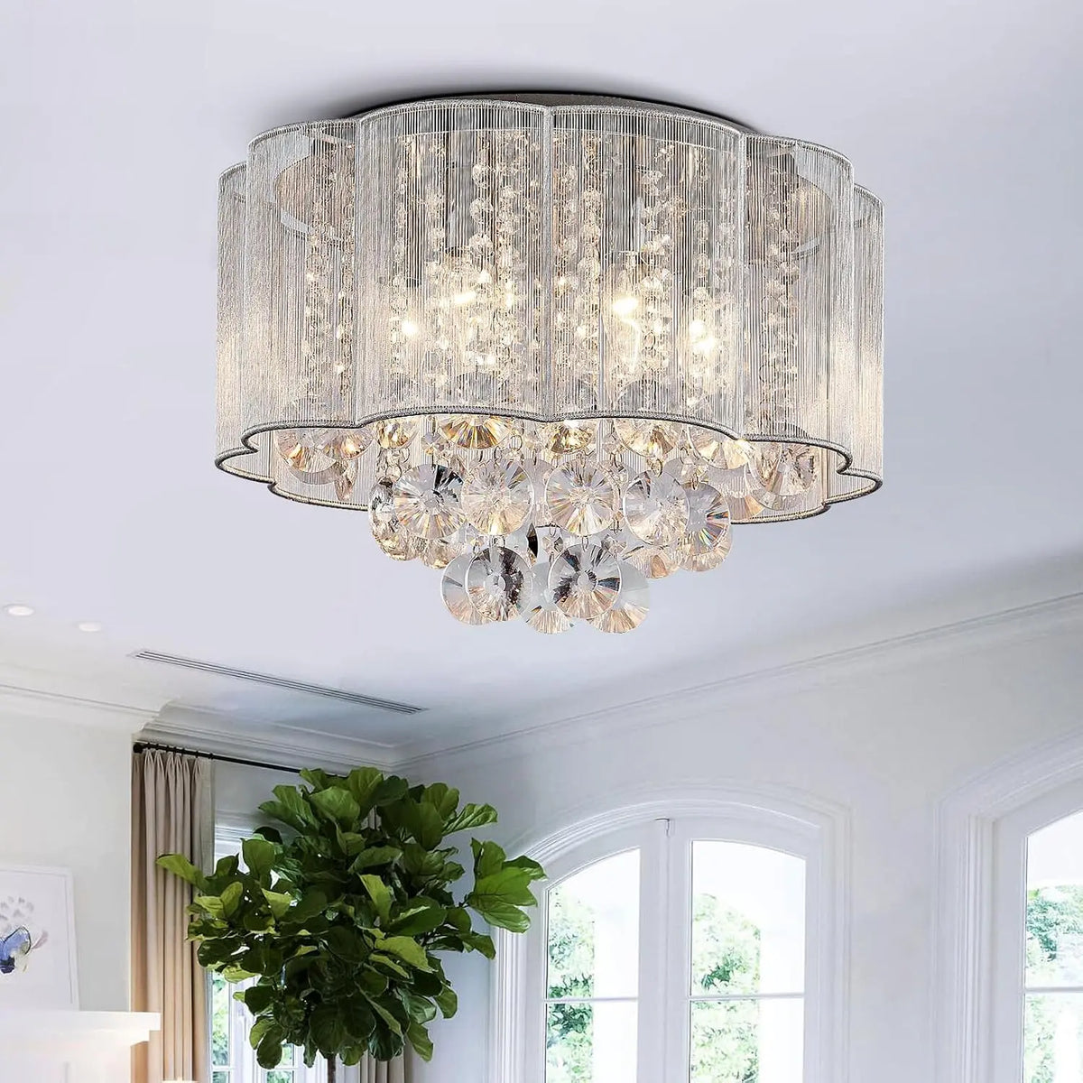 BESTIER Cristal moderne gouttes de pluie gouttelettes allumant encastré montage LED plafonnier luminaire – 40 watts, gris