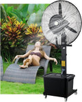 Ventilateur brumisateur d'extérieur commercial oscillant à 90° sur pied avec brumisateur pour terrasse – 50 Hz, gris/vert/noir