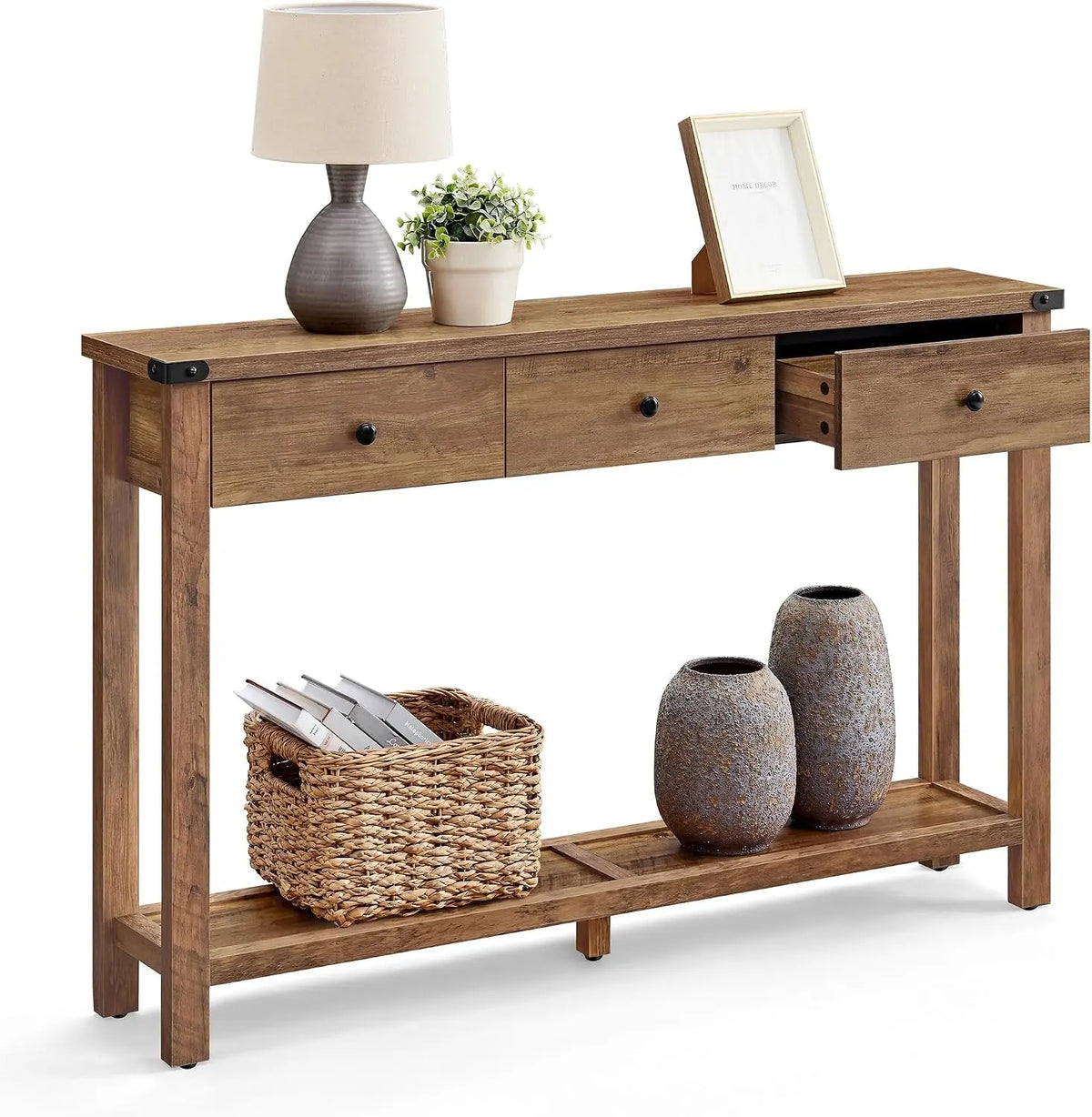 VASAGLE Table Console avec Tiroirs et Étagère – 120 x 24 x 76 cm, gris/orange