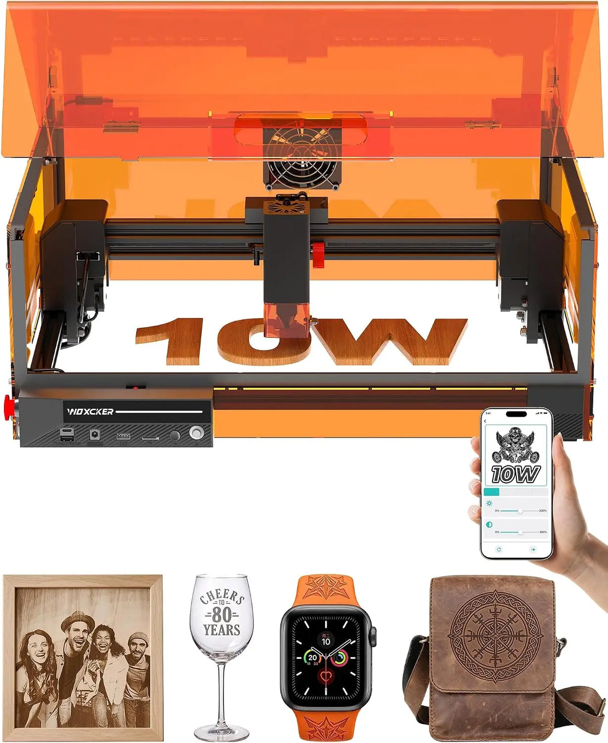 Machine de gravure laser L2 MAX 10 W - 300 x 300 mm - Taille du lit : 0,01 mm - Haute précision pour bois – orange/gris