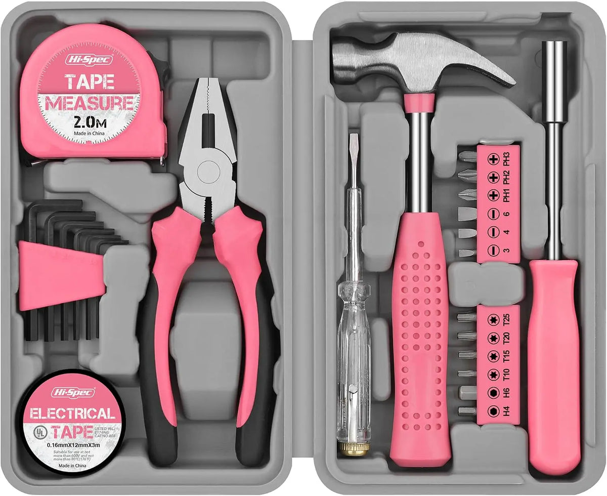 Hi-Spec Kit d'Outils DIY 24pc Rose pour Femmes Petite Boîte à Outils Idéale pour Débutantes – outillage