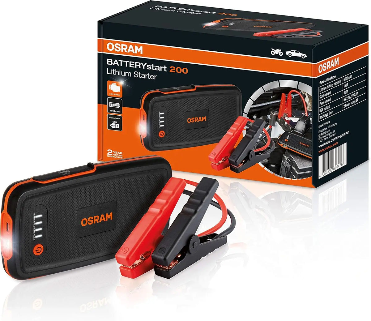 OSRAM BATTERYstart 200 batterie – 6000 mAh, noir/gris/orange