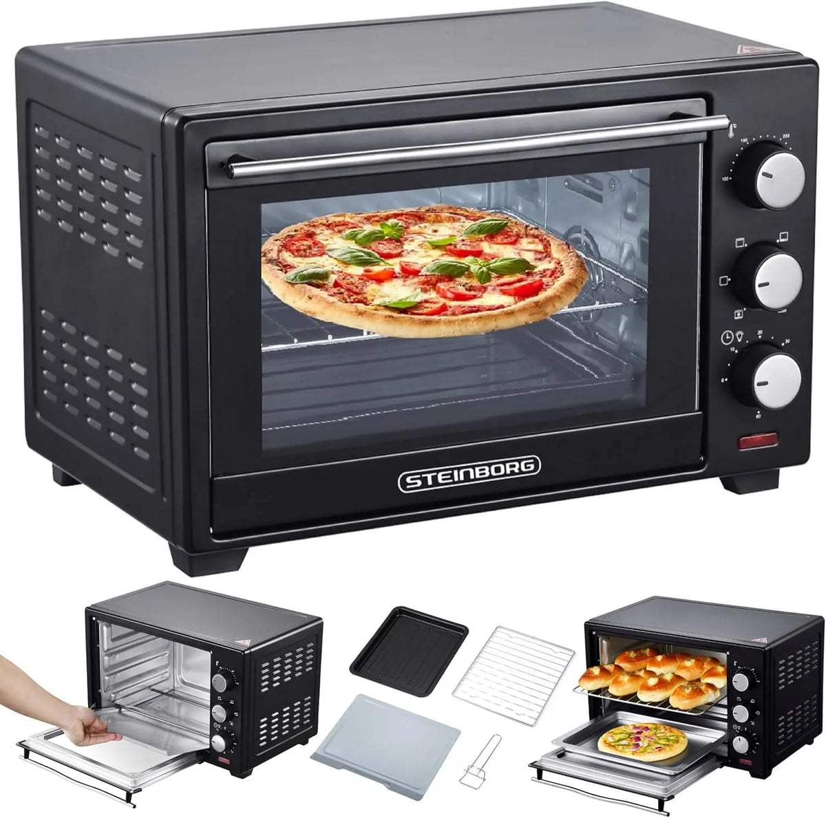 STEInBORG Mini Four 25 Litres – 1600 W, 46,5 x 34 x 30,5 cm, 60 Hz, gris/noir