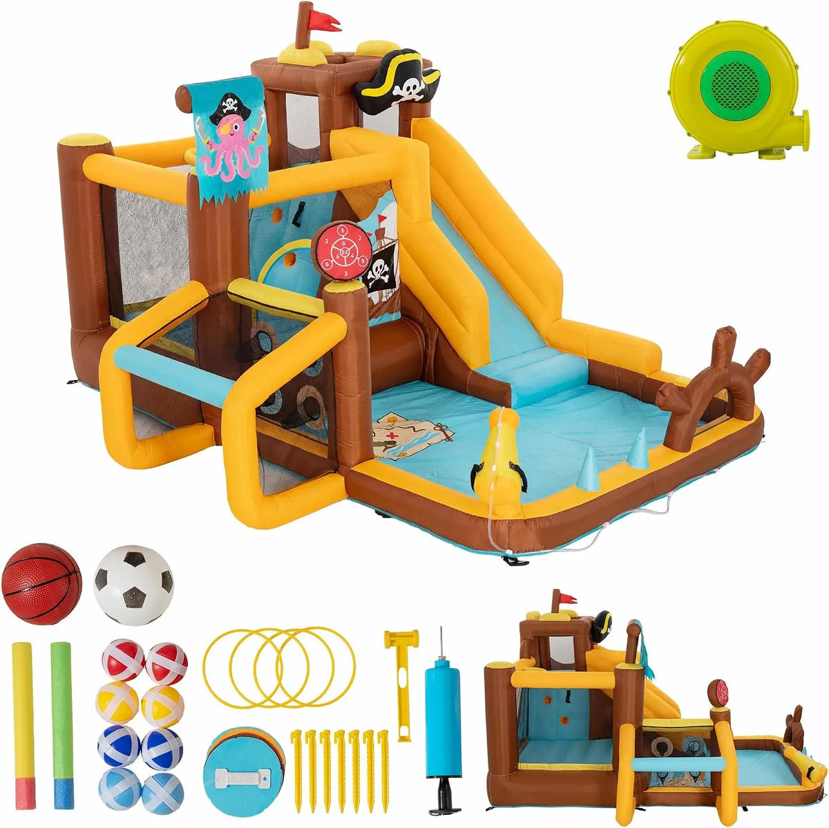 UEV 8 en 1 Château Gonflable pour Enfants XXL – 450 W, 394 x326 x243 cm, orange