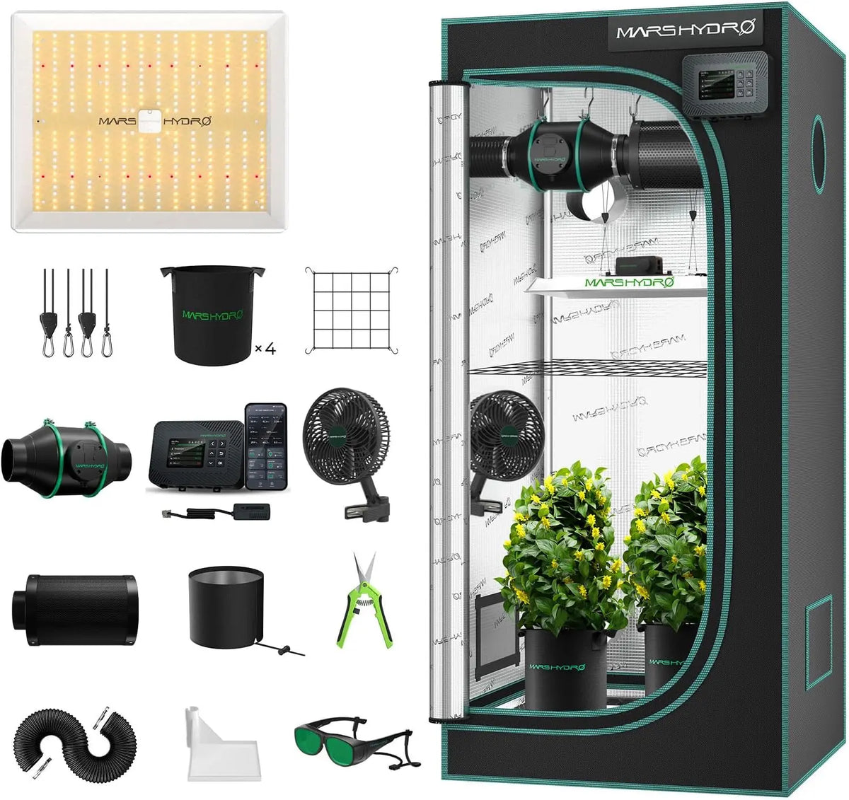 MARS HYDRO tente de culture Kit avec régulateur numérique de température et d'humidité – TS1000, 150 watts, 80 X80 X160 cm, gris/noir